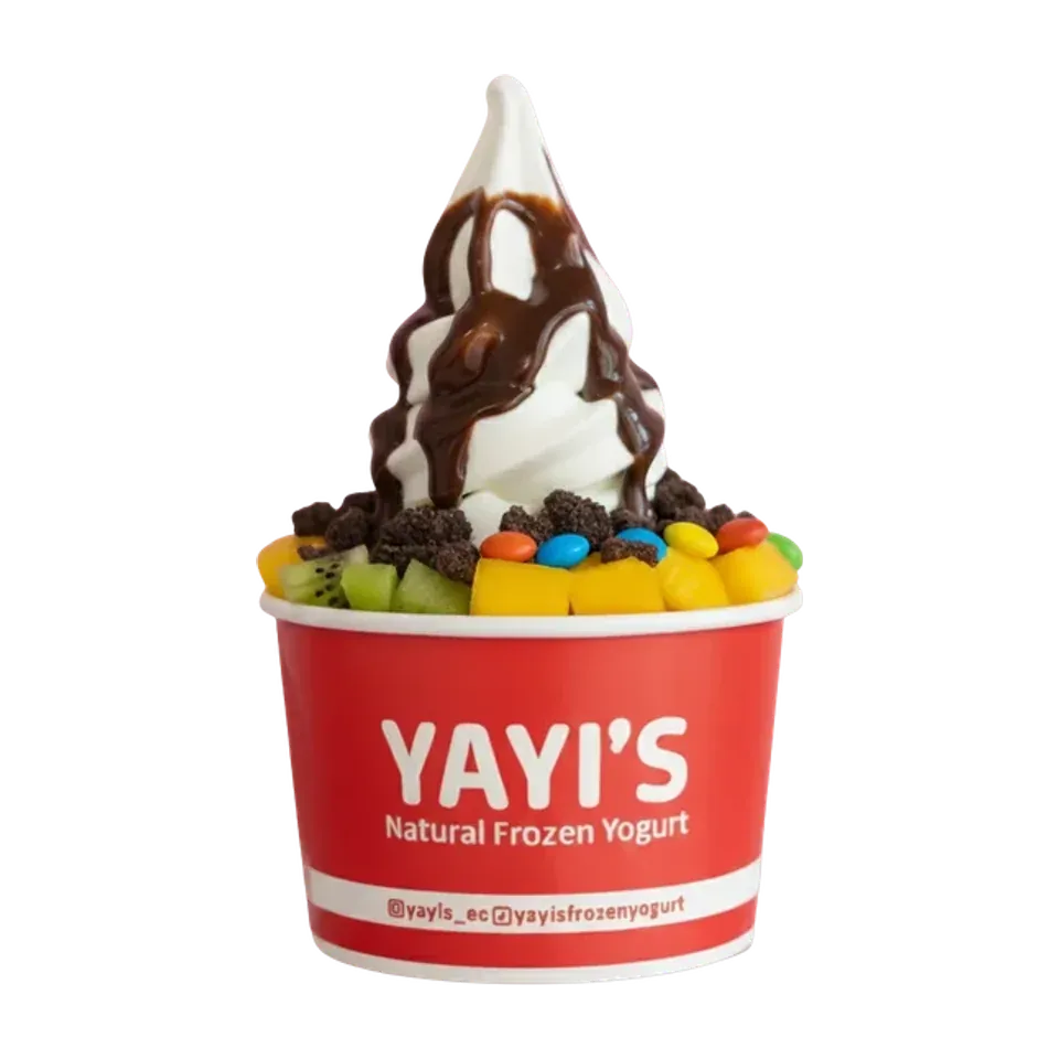 Yogurt Grande con chocolate, galletas y frutas